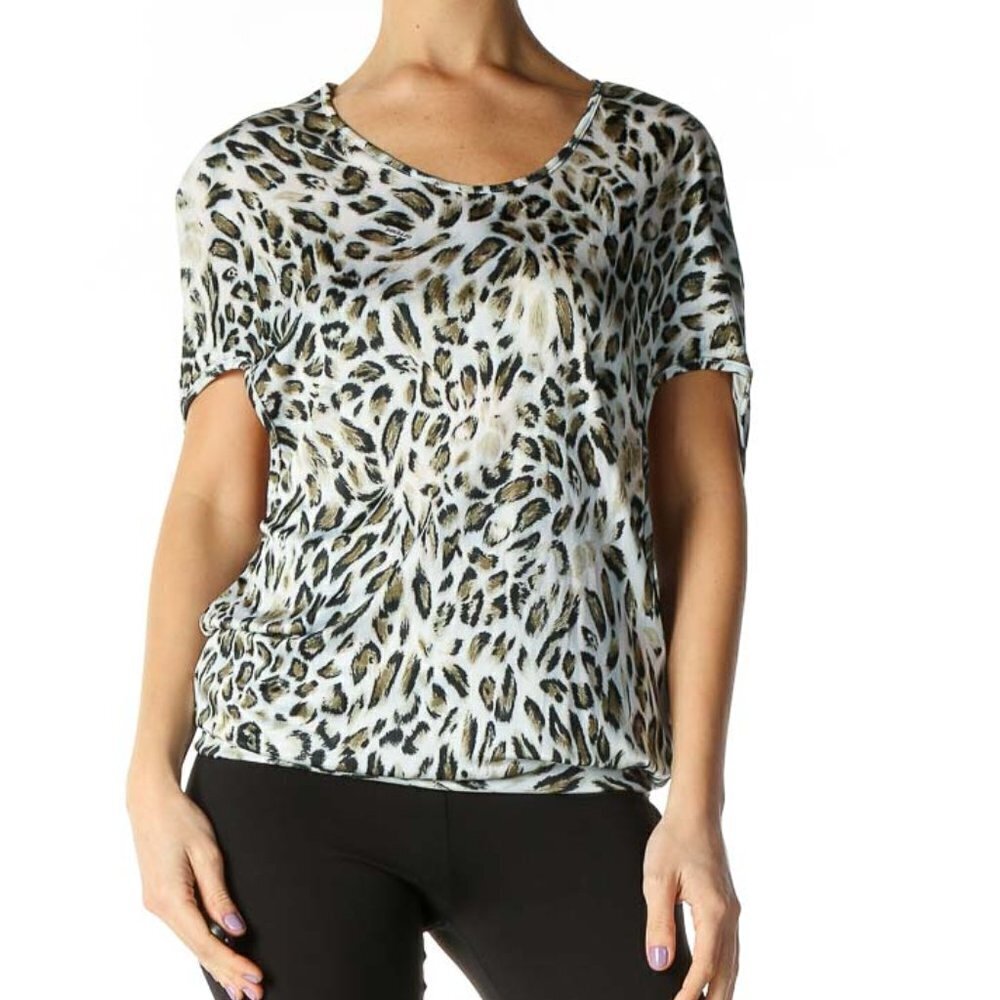 Gianfranco GF Ferre Beige Animal Print Casual Blouse